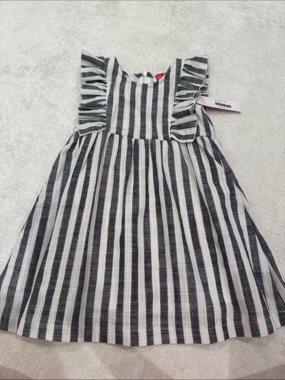Lulu's Black and White Striped Ruffle-Sleeve Kids Dress